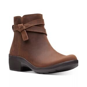 NEW Clarks Women's Angie Spice Booties Dark Tan Leather 7.5M Round Toe